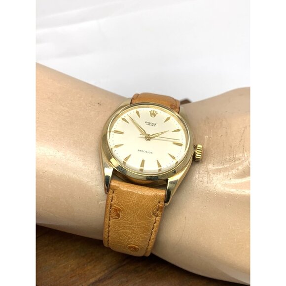 Rolex Oyster Precision Men's Watch 1950's Swiss Mechanical 14k Gold Case 34mm - Picture 4 of 14